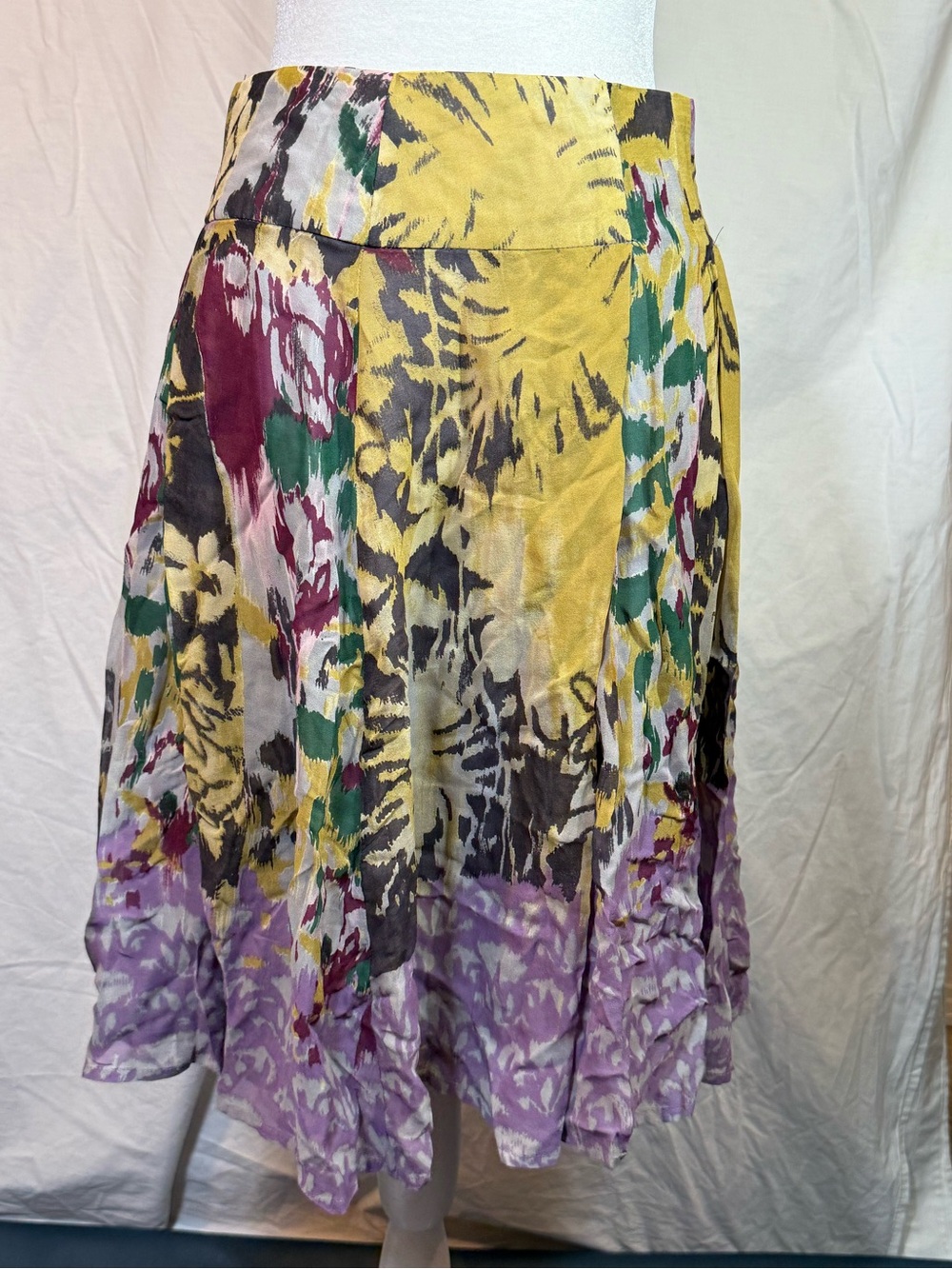 Floral Patchwork Circle Skirt in Yellow, Purple & Green
